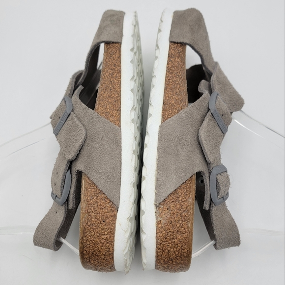 Birkenstock Tulum Stone Beige Coin Suede Soft Footbed Regular Sz EU 37 US 6.5 - Picture 8 of 11